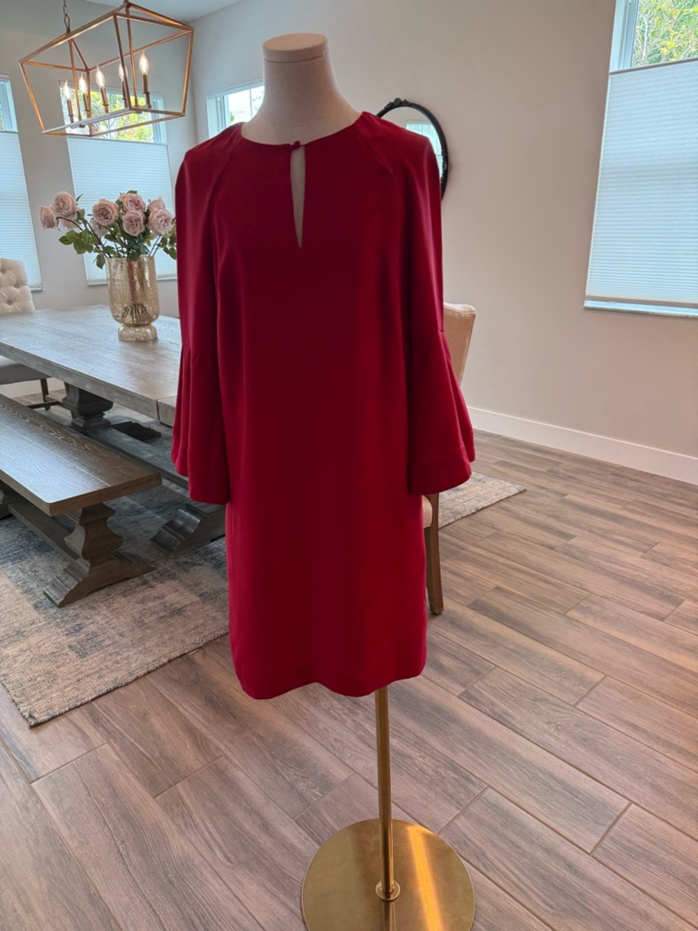 Banana Republic Red Shift Dress with Keyhole and Bell/Flare Sleeves (like new!)